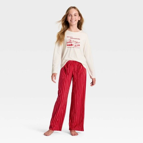 NWT Girls' Size L (10/12) 2pc Striped Adventure Graphic Long Sleeve Holiday PJs - Picture 4 of 4